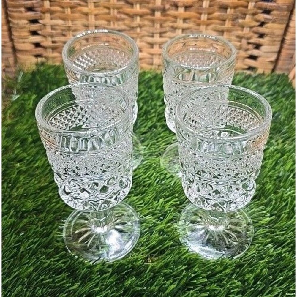 Set Of 4 Vintage Anchor Hocking Wexford 4.5 Inch Tall Glasses